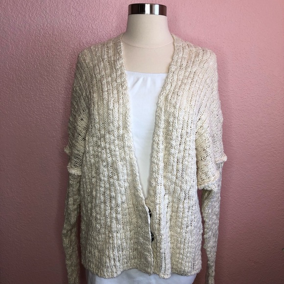 Free People Cotton V-Neck Off-White Oversized Cardigan- Size Small - Picture 2 of 9